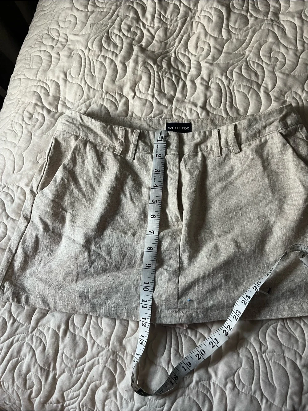 White Fox Beige 100% Linen Micro Skort Size Medium